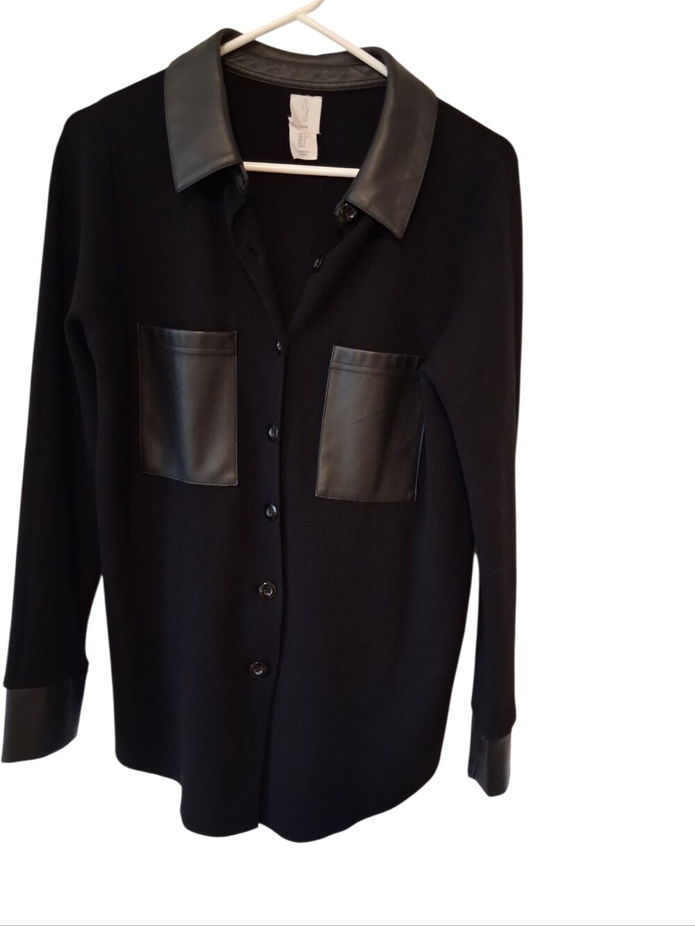 Women's Joie Black Button-Up Sweater/Jacket w/Faux Leather Trim Small